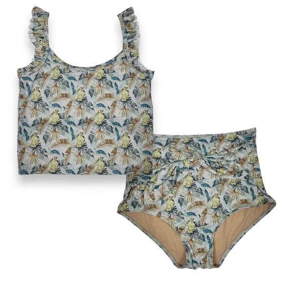 Kortni Jeane Gone Bananas Bikini Set Small High Waisted Bottons Longline Top - Picture 1 of 12